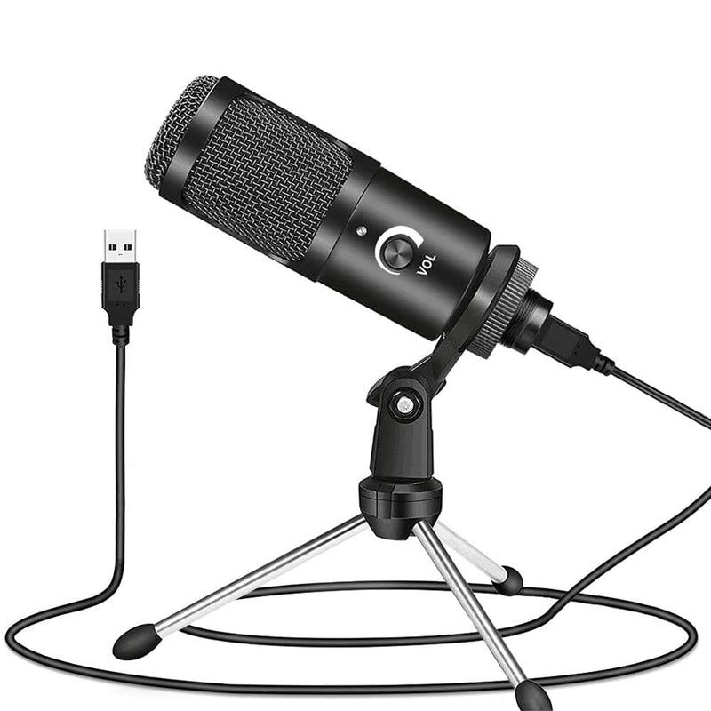 Plartree USB Microphone,Cardioid Metal Condenser Recording Microphone with Noise Suppression,Plug & Play,Latency-Free with with Tripod Stand for PC,Laptop,Conferences, Chat,Live Broadcast(3.5mm Jack)