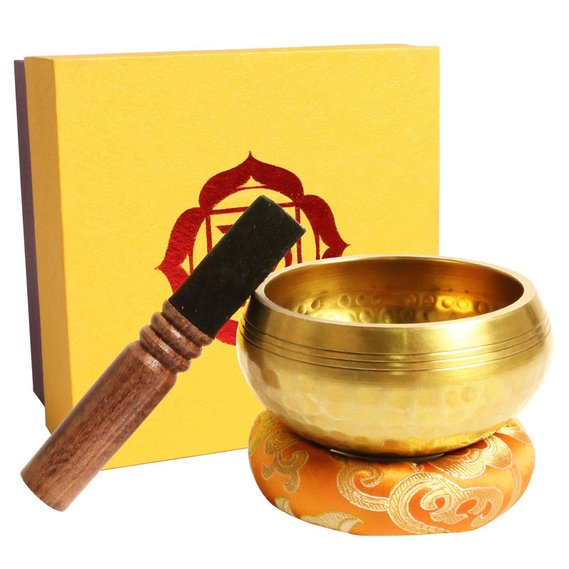 Tibetan Singing Bowls Meditation Set, Brass Buddhist Singing Bowl with Wooden Leather Mallet & Cushion, Silent Mind Singing Bowl for Yoga, Holistic Healing, Chakra Healing, Anxiety Relief (8cm) 8cm