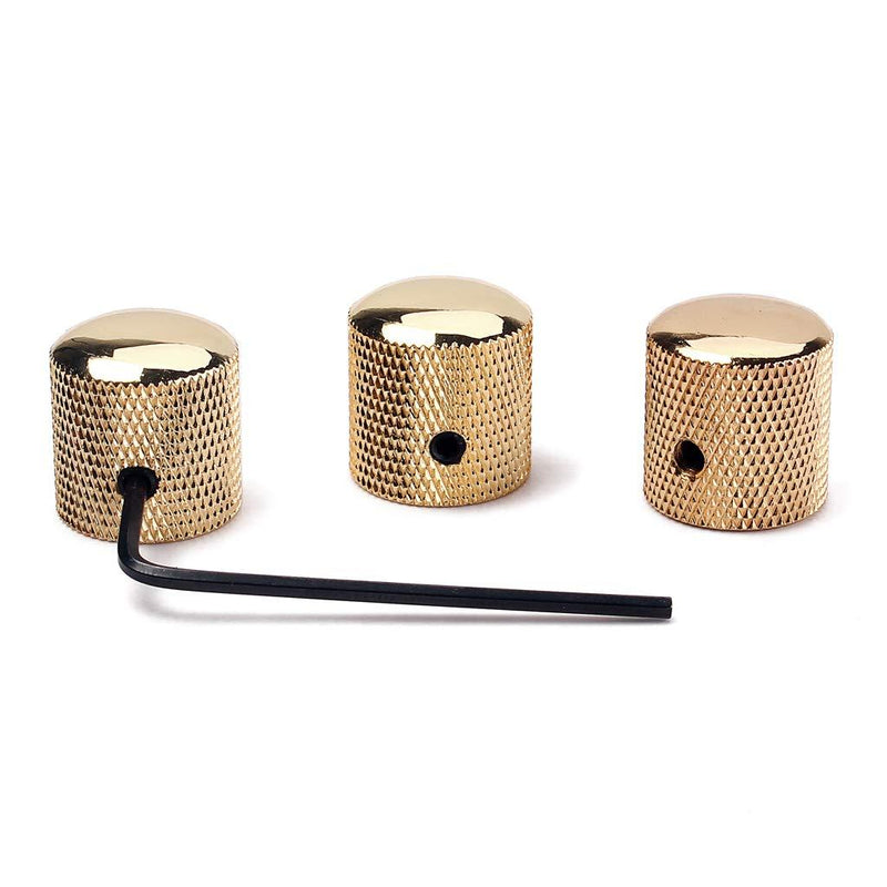 Alnicov 3Pcs Guitar Knobs Metal Dome Knurled Barrel For Electric Guitar Parts (Gold)