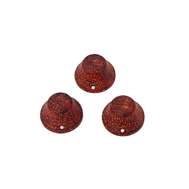 Alnicov Guitar Bass Top Hat Knobs,3-Pack Wood Knobs With Indicator Dot For Lp/Strat Style Guitar,Red Wood
