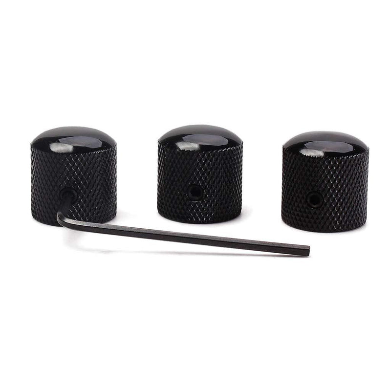 Alnicov Precision Guitar Control Knobs With 1/4" (6.4MM) Dia. Shaft Pots - Set Of 3 Knurled Potentiometer Dome Knobs(Black)