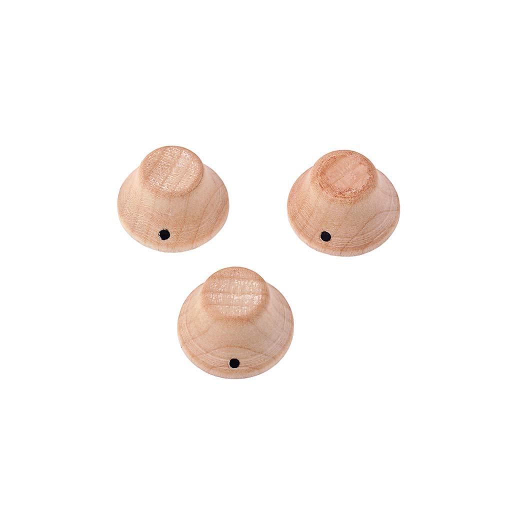 Alnicov 3-Pack Wood Knobs Lp/Strat Style Bell Knobs Guitar Bass Top Hat Wood Knobs With Indicator Dot Maple Wood