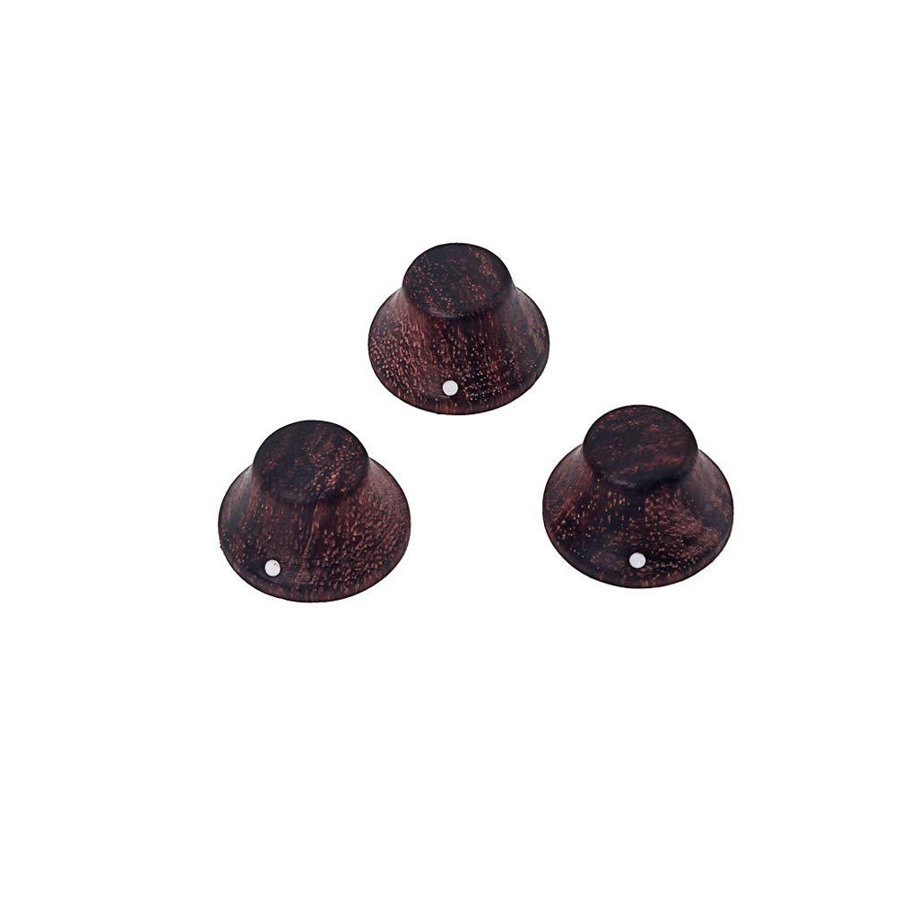 Alnicov 3-Pack Wood Knobs Lp/Strat Style Bell Knobs Guitar Bass Top Hat Wood Knobs With Indicator Dot Rose Wood