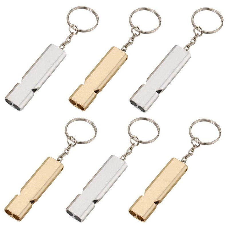 YUIP Survival Double Tubes Safety Whistle 6 PCS Emergency Survival Whistle Whistle Double Tubes Emergency Survival Whistles and keychain for Outdoor Hiking Hunting