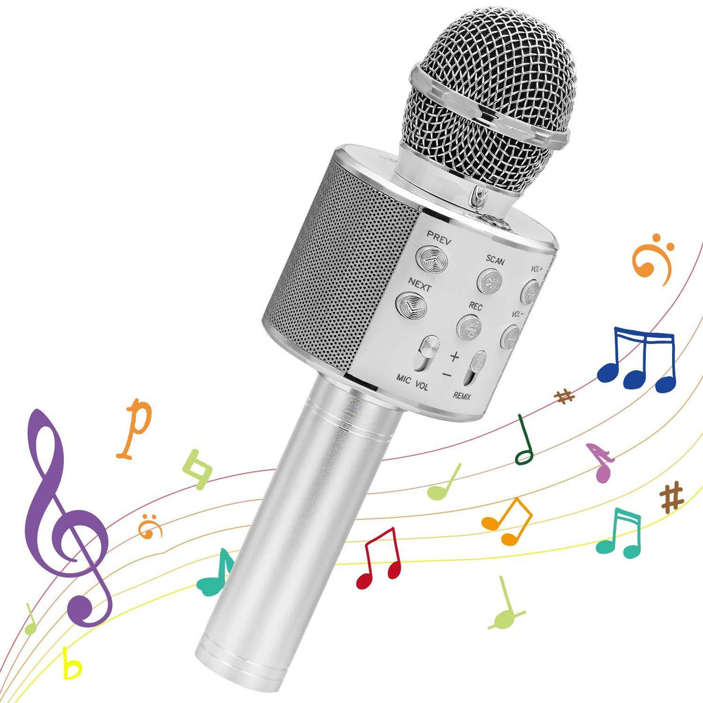 Karaoke Wireless Microphone, Ankuka Bluetooth Microphone Handheld Portable Karaoke Player, Home KTV Player with Record Function, Gift for Kids(Silver)