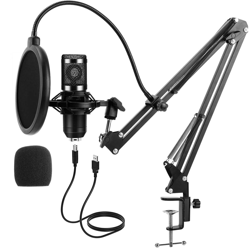 USB Condenser Microphone Professional PC Streaming Cardioid Mic Kit 192kHz/24 bit with Boom Arm, Shock Mount, Pop Filter and Windscreen, for YouTube Podcast Karaoke Gaming Recording Singing