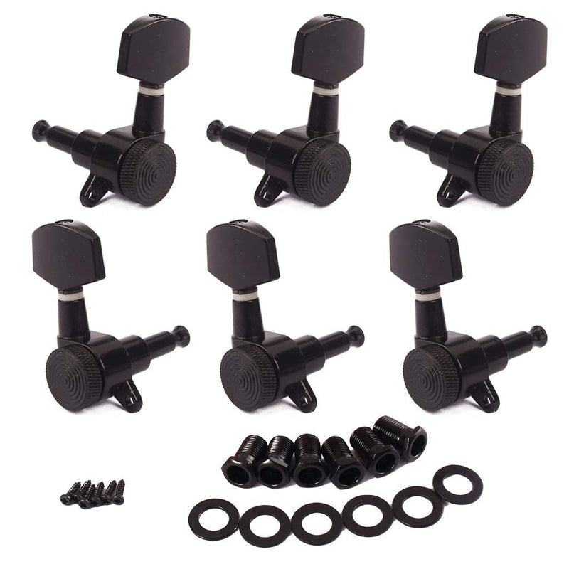Alnicov Locked String Tuning Pegs key Tuners Machine Heads(3R3L) For Acoustic Electric Guitar Lock Schaller Style Black