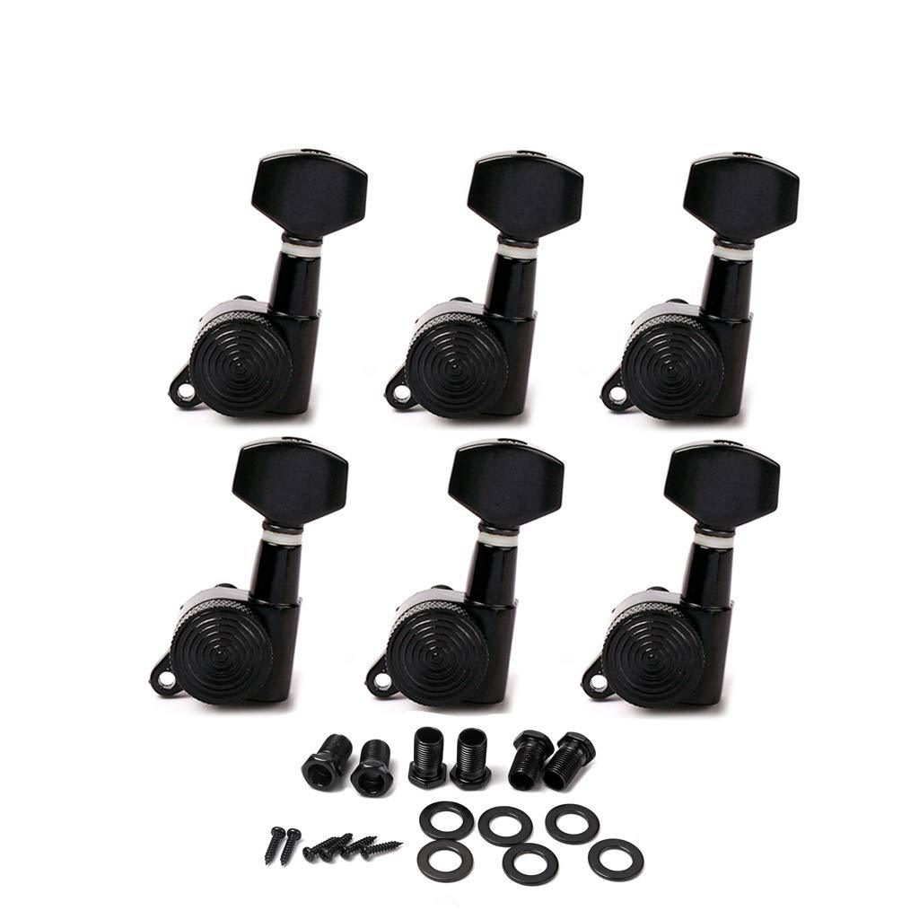 Alnicov 6L Inline Locked String Guitar Tuning Pegs keys Tuners Machine Heads Tuners Keys,Black