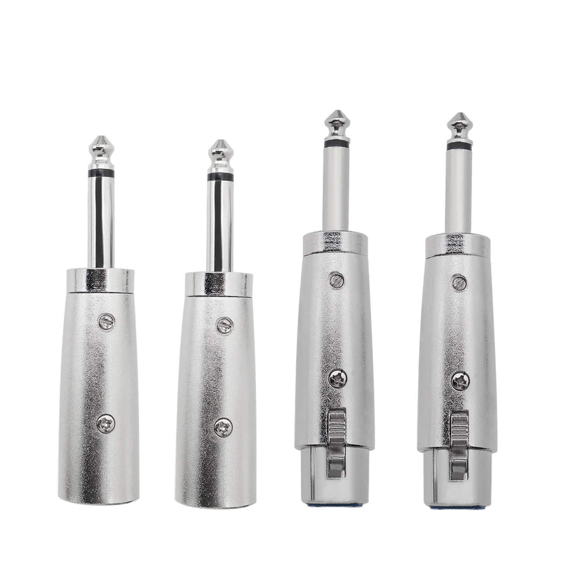 4Pcs 3-Pin XLR to 1/4 Microphone Audio Adapters, 3 Pins XLR Socket to 6.35mm Male Jack Mono Plug Conversion Connector Silver XLR Female & Male
