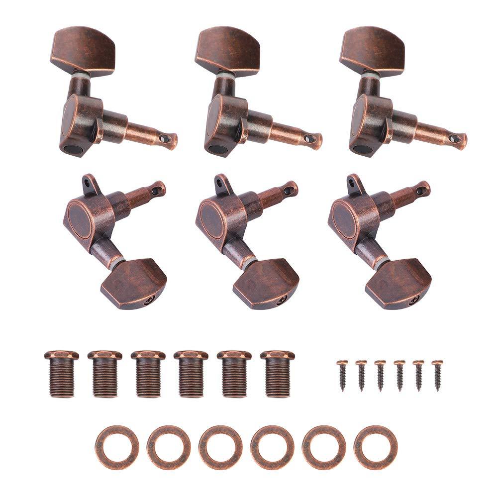 Guitar Tuning Peg, 3L3R 6 Pieces Copper Distressed Guitar String Tuner Machine Heads Knobs Locking Tuning Keys for Acoustic Electric Guitar