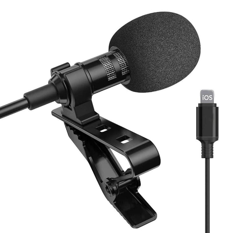 Lavalier Lapel microphone, Clip-On Microphone, Condenser Mic, Ultra-Compact Professional Lavalier Microphone for iphone & ipad for Youtube, Interview, Conference (black) black