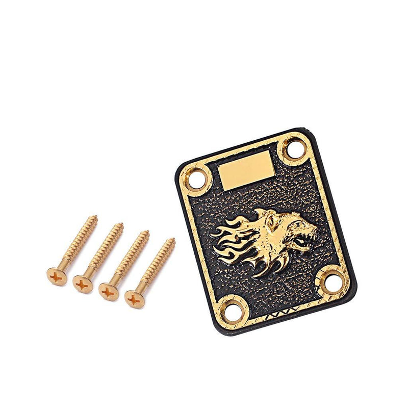 Alnicov Guitar Neck Plate,Gold and Black Neck Plate Engraved Animal Head Pattern for Electric Guitar