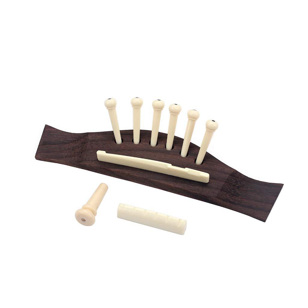 Alnicov Quality Rosewood Guitar Bridge With Parts Plastic Saddle Nut Bridge Pins Tailpiece 1Set