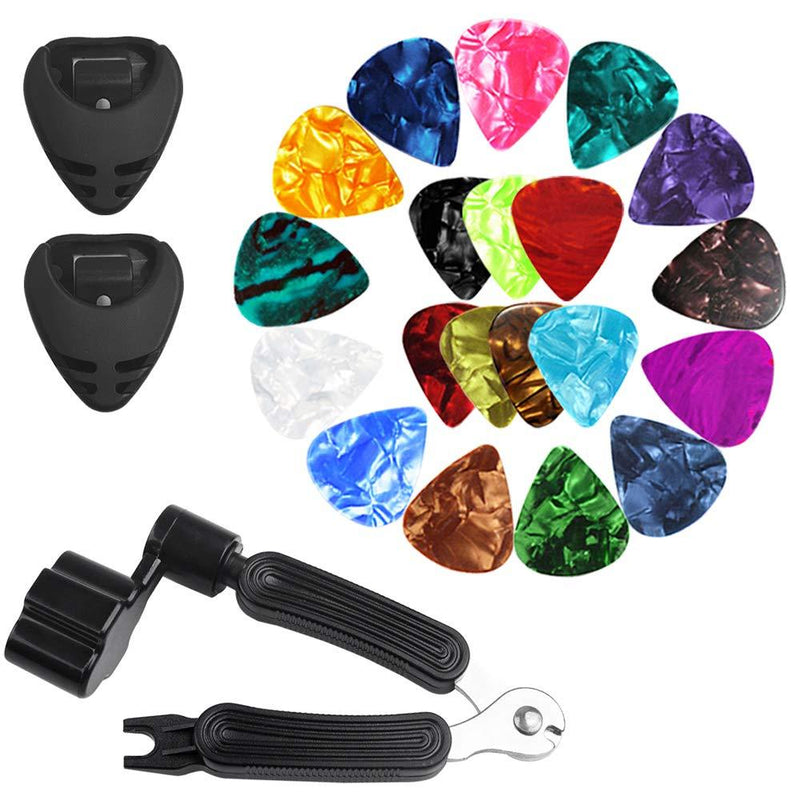 maxin 20 Pcs Guitar Picks with Guitar Pick Holders,Thin Light Soft Celluloid Guitar Picks with Guitar String Winder 3 IN 1 Suitable for Guitar,Electric Guitar,Bass,Ukulele