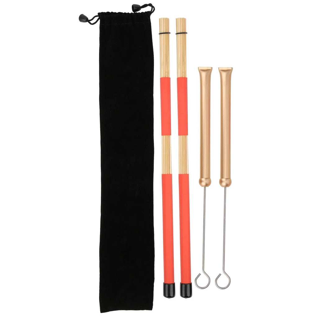 Drum Stick Brush Set Retractable Steel Brush Drumsticks with Rubber Handle Plush Bag for Jazz Drum (Gold Brush) Gold Brush