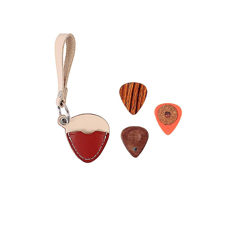 Alnicov Guitar Plectrum Pick Holder Cow Leather Case Keyring Key Ring Chain With 3Pcs Pick