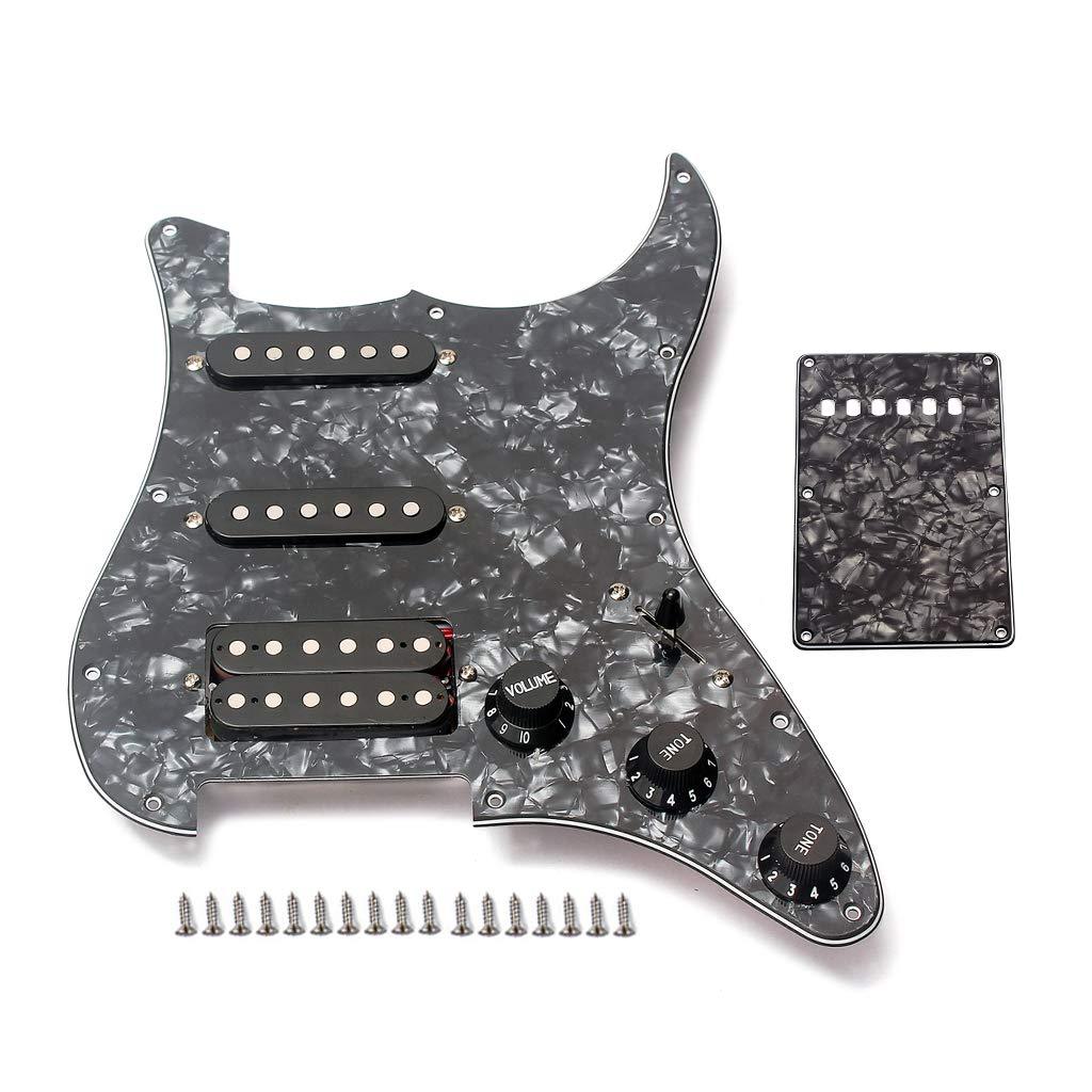 Alnicov Electric Guitar Pickguard 3-ply SSH Loaded Prewired Humbucker Pickguard Pickups Set for Guitar,Black Pearl