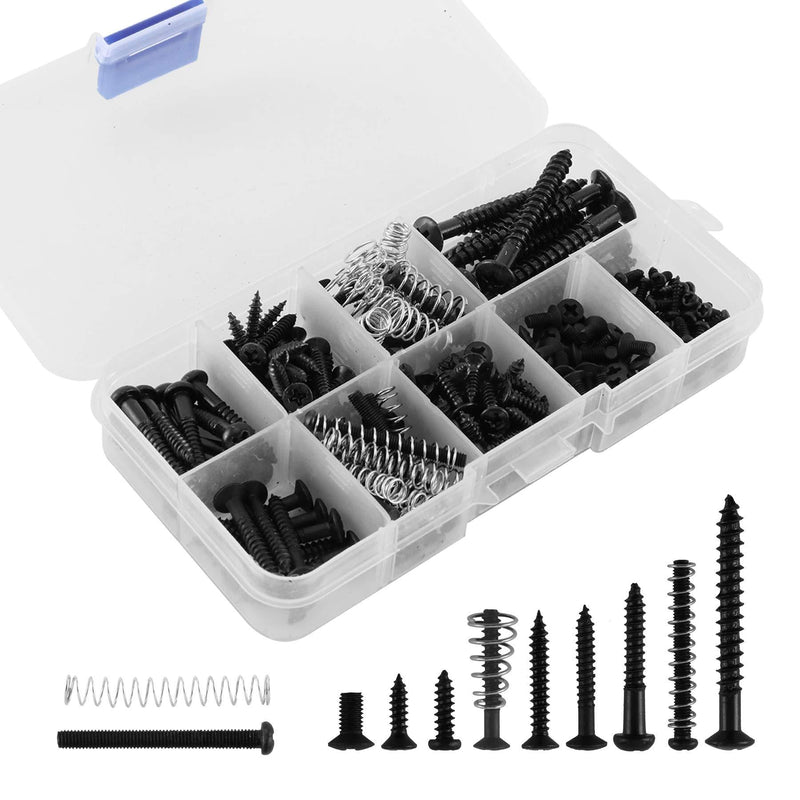 240 PCS Guitar Screw Kit with Springs, 9 Types Electric Guitar Screws Guitar Springs Assortment Set for or Electric Guitar Bridge, Pickup, Pickguard, Tuner, Switch, Neck Plate By MYCreator (Black) Black