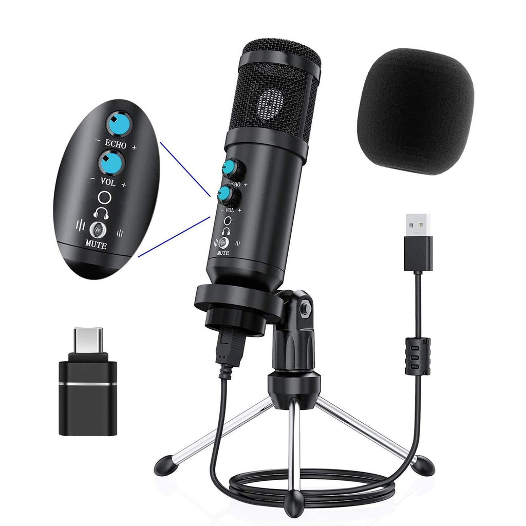 PC Microphone, USB Microphone with Tripod Stand Mute Button Latency-Free, Computer Microphone for Video Conference, Skype, Online Class, Plug and Play, Gaming Mic Compatible with Laptop, Desktop, Mac