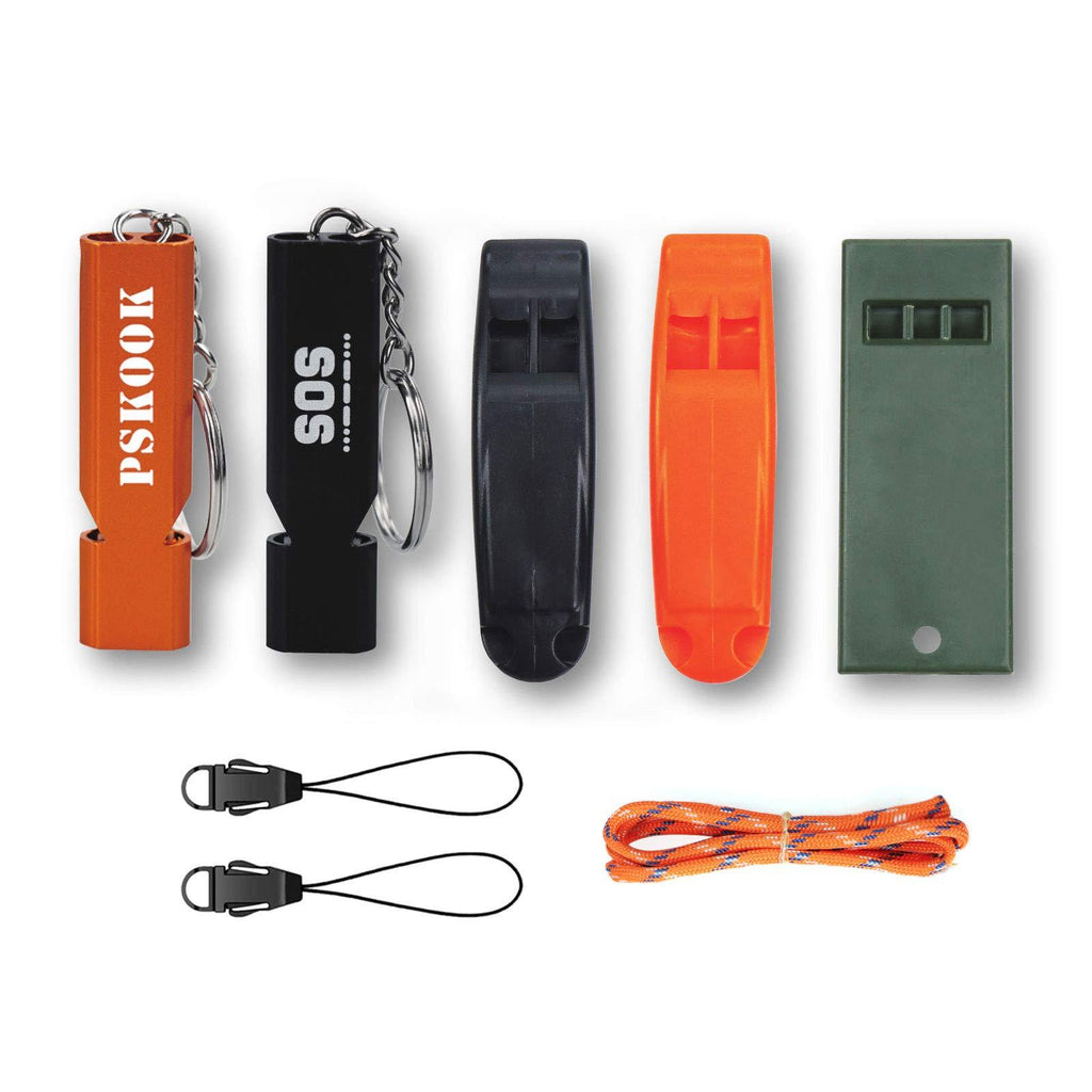 PSKOOK Emergency Whistle with Lanyard and Keychain Loud Survival Whistle for Rescue Signaling Climbing Hiking Boating Kayaking Hunting 5 sets