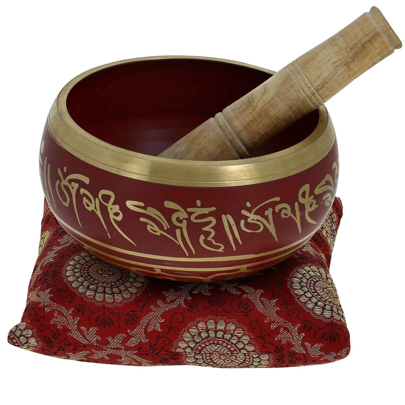 Ajuny Stunning Red Tibetan Buddhist Singing Bowl Comes Stick And Cushion Ideal For Meditations And Sound Healing 4 Inch