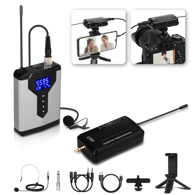 Wireless System with Headset/Lavalier Lapel Mic & Bodypack Transmitter & Mini Receiver Compatible with Android/iPhone, DSLR Camera, Lapel Mic for Interview Vlog Video Recording - Bomaite Q7