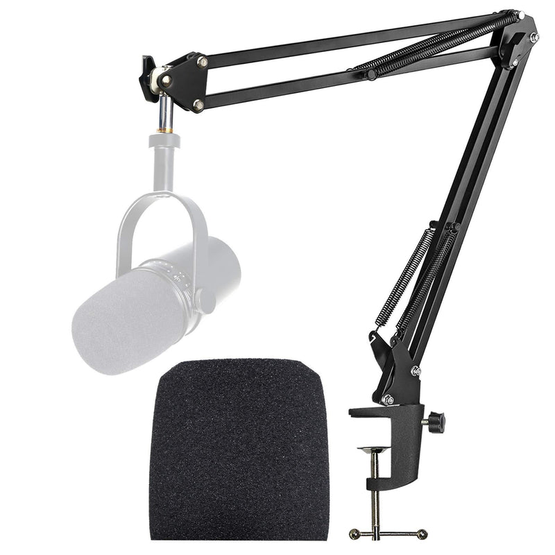 YOUSHARES MV7 Mic Stand with Pop Filter - Mic Boom Arm with Windscreen Foam Cover Compatible with Shure MV7 Microphone