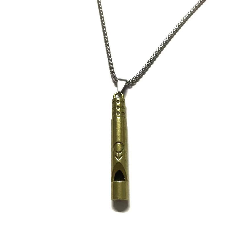 Emergency Survival Whistle Pendant Necklace for Men Women, Titanium Steel Loud Coach Whistle Necklace, Portable Keychain Whistle for Life Saving, Hiking, Camping and Pet Training (Gold)