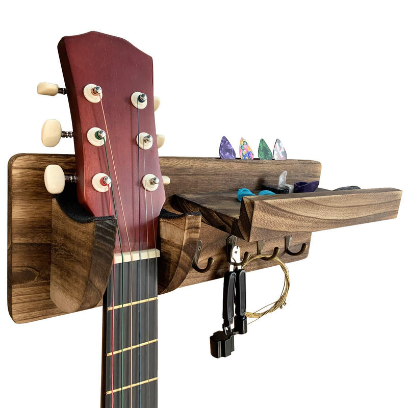 TTCR-II Guitar Wall Hangers Mount,Wooden Guitar Stand Holder Hanger Wall Mount Bracket Rack with 4 Hooks and Pick Holder for Ukulele Violin Bass Electric Guitars Acoustic Classical Guitar Accessories Wood Guitar Bracket -1