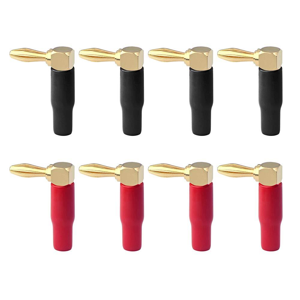 VCELINK Banana Plugs 90 Degree Speaker Connectors Plugs Right Angle Gold Plated 8 pcs