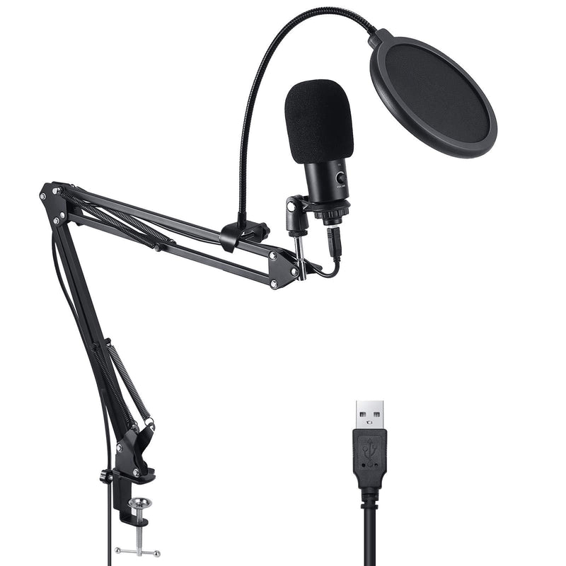 LiNKFOR USB Condenser Microphone with Volume Knob Podcast Microphone Kit with Arm Frame Bearing 2KG Cardioid Mic for Window 7 OS X 10.9 and Higher with USB Cable for Video Dubbing Speech Singing
