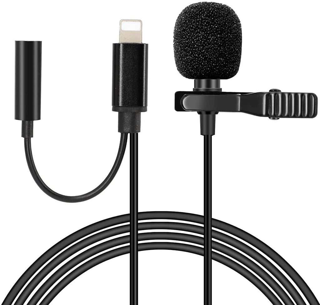Hearkey Recording Microphone Compatible with Phone 12/11/ 11 Pro/ 11 Pro Max, 3.5 mm Jack Lavalier Clip on Omnidirectional Condenser Lapel Microphone, YouTube Interview Vlog Livestream Black LTG