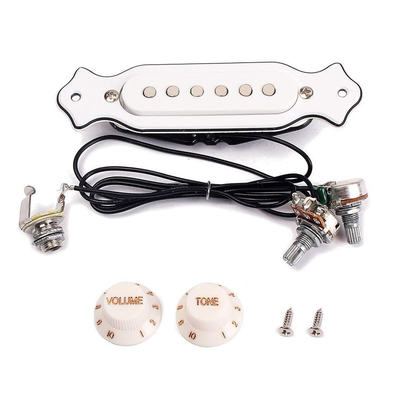 Alnicov White Sound Hole Magnetic Pickup with Tone Volume Knobs for 6 String Folk Acoustic or Electric Guitar