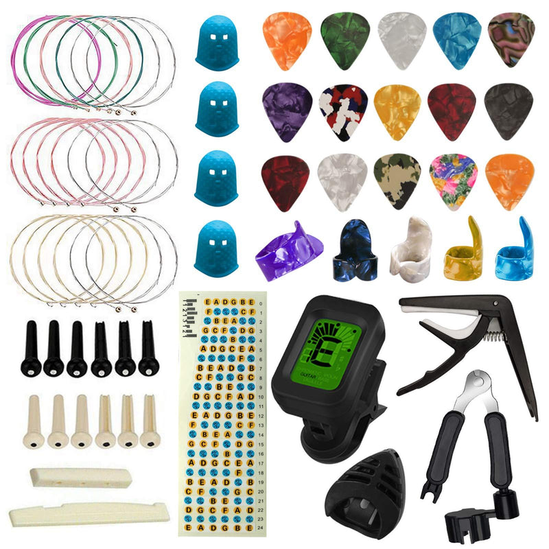 TTCR-II Guitar Accessories Kit, 61 Pcs with Guitar Tuner, Guitar Capo,3 Set Guitar Strings,15 Guitar Picks, Guitar Pick Holder,3 in 1 String Winder,Guitar Bridge Pins, Guitar Saddle and Nuts etc.