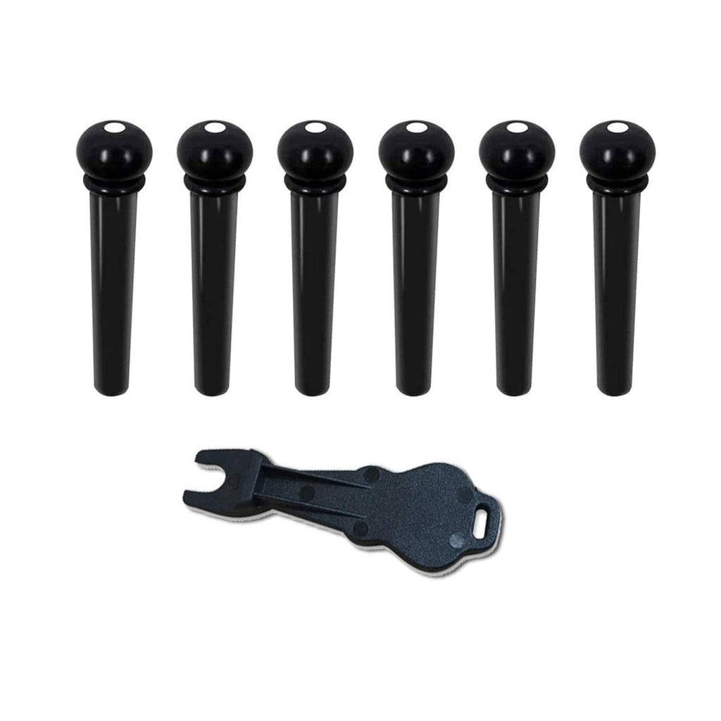 Acoustic Guitar Plastic Bridge Pins Pegs-6pcs with 1pc Bridge Pin Puller Remover，Black Black