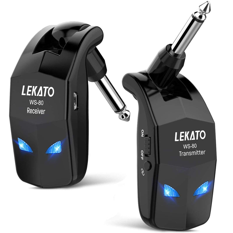 LEKATO 2.4GHz Wireless Guitar System 8 Hours Long Working Time Guitar Wireless Transmitter Receiver Rechargeable Cordless Guitar System Digital Guitar Wireless Lead for Electric Guitars Bass
