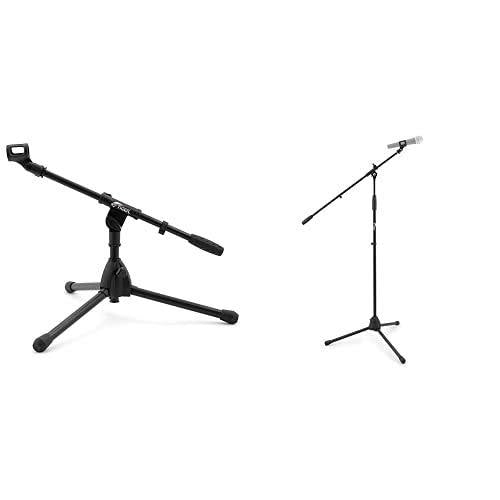 Tiger MCA49-BK Low Level Floor & Desktop Boom Microphone Stand – Bass Drum, Guitar Cab Mic Stand + Tiger MCA68-BK Microphone Boom Stand, Mic Stand with Free Mic Clip, Black