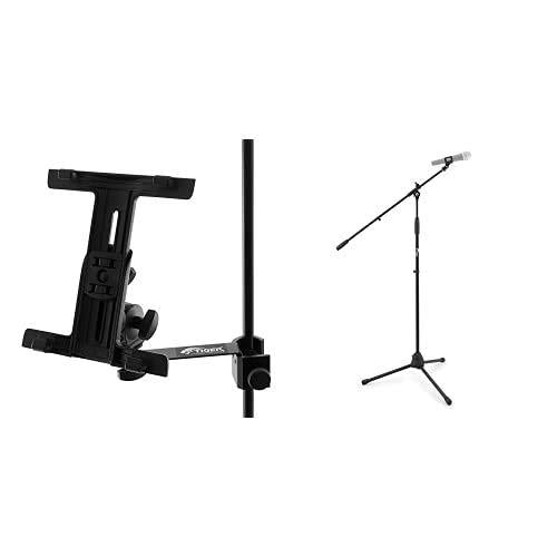 Tiger Music Tablet iPad Holder Mount for Microphone/Music Stand with Adjustable Clamp + Tiger MCA68-BK Microphone Boom Stand, Mic Stand with Free Mic Clip, Black