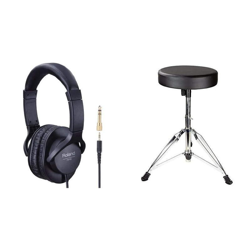 RockJam DP-001 Adjustable Drum Stool Drum Throne with Padded Seat & Roland RH-5 HeadphOnes - Monitor HeadphOnes