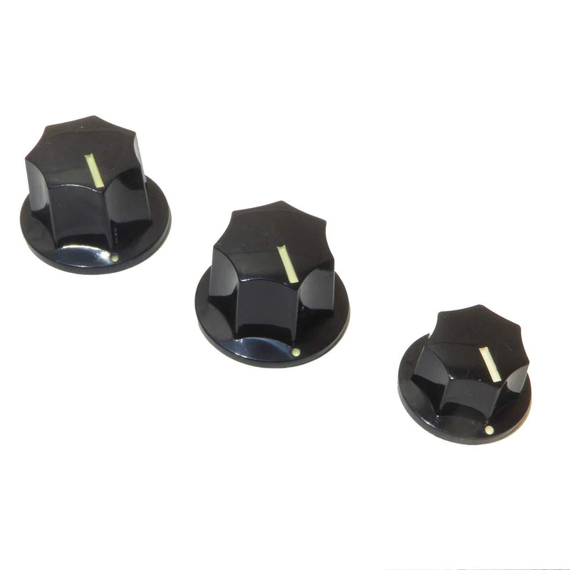 3x Jazz Electric Bass Guitar Knobs push fit black (2x large + 1x Small)