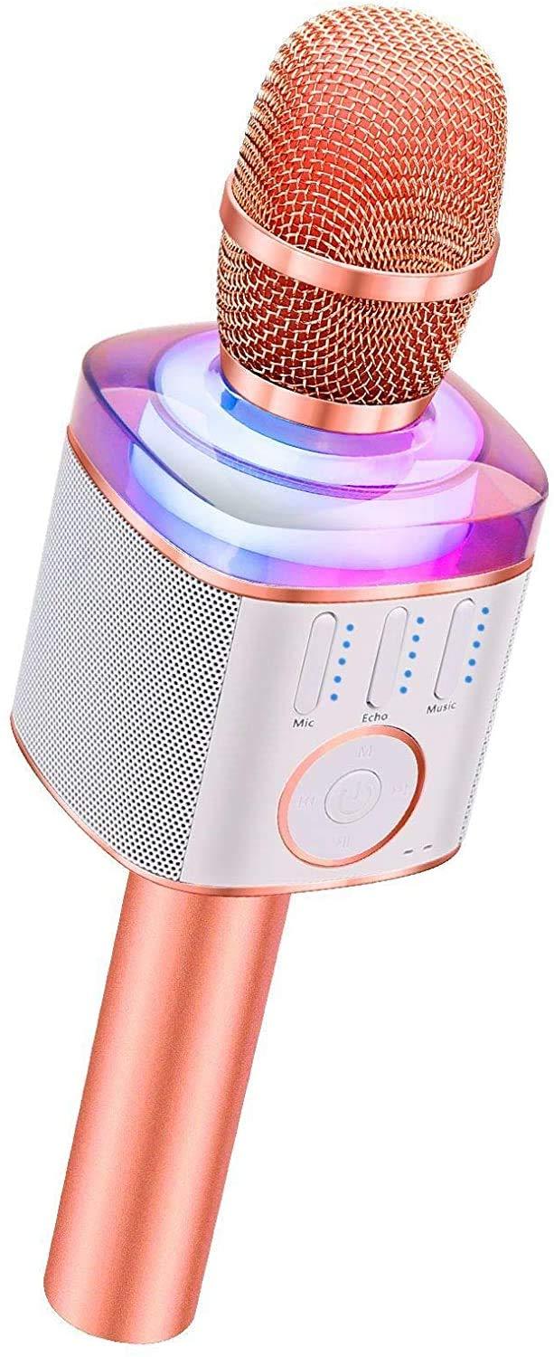 BONAOK Bluetooth Karaoke Wireless Microphone Q31 Rose Gold