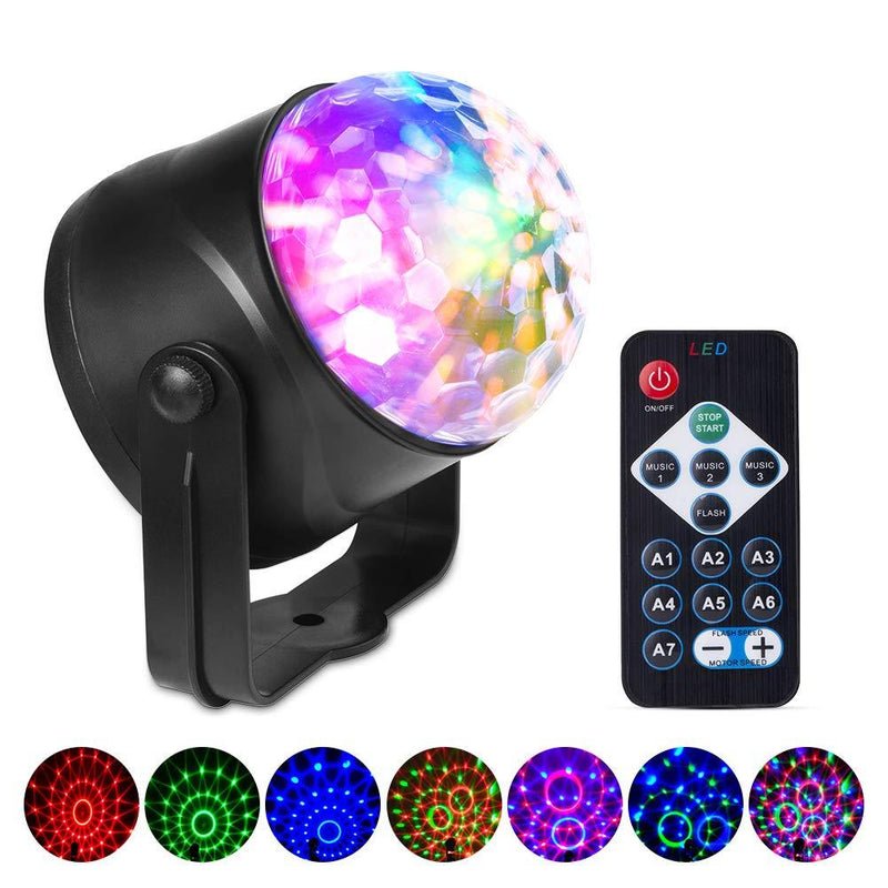 AnNido Disco Lights, 3W 7 Mode LED Stage Lights with Remote Control, Sound Activated Strobe Lights Disco Ball Lights for Home Club Parties Birthday and Christmas - Mains Plug