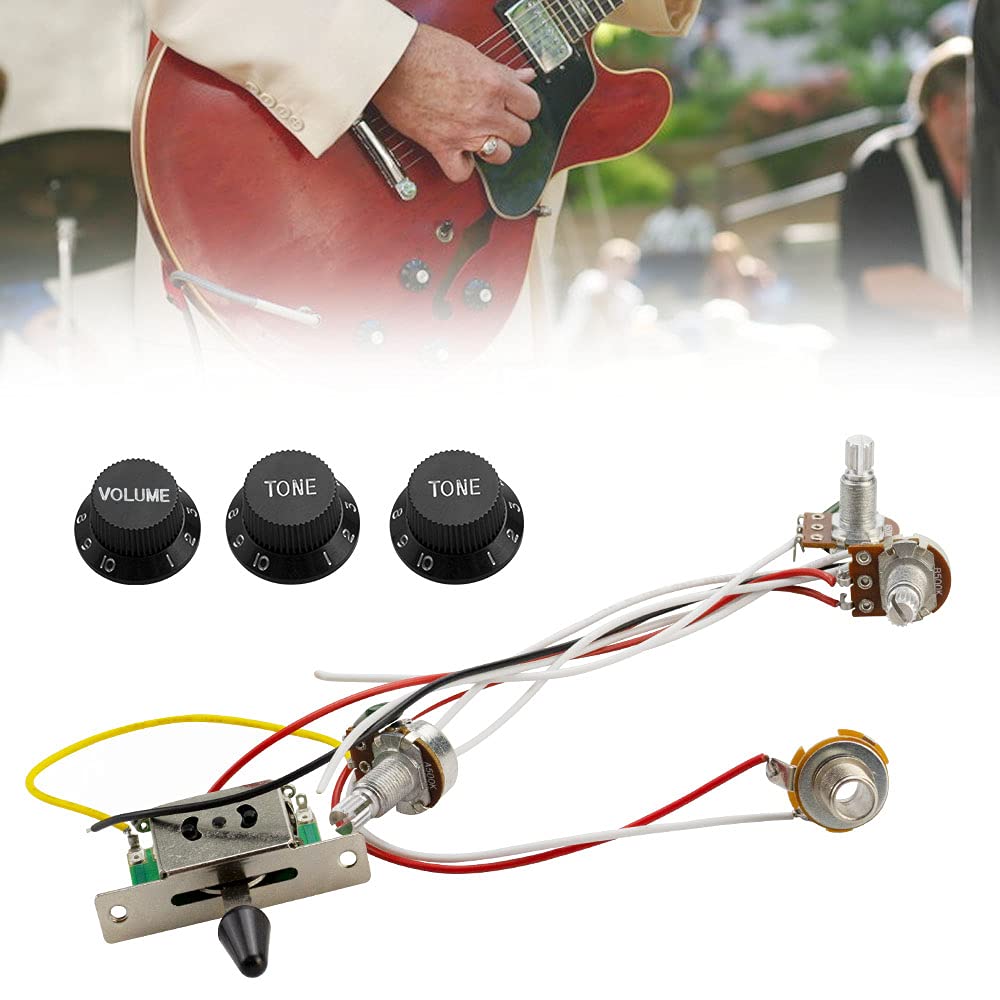 QUCUMER Guitar Wiring Harness Set, 3 Way Toggle Switch Guitar 500 K Wiring Harness Kit Guitar Wiring Kit with 1 Volume x 2 Tone Control Knob for Dual Humbucker Gibson Les Pual Style Guitar