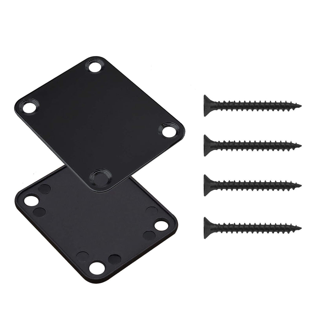 Black Guitar Neck Plate with 4 Mounting Screws Plastic Backplate 4 Holes Guitar Neck Joint Board Fit for Electric Guitar Bass Black