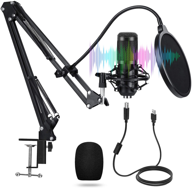 USB Condenser Microphone,Professional PC Studio Mic Kit, 192KHz/24bit Plug & Play with Double-layer Pop Filter and Adjustable Microphone Stand for Broadcasting, Recording, Gaming,YouTube