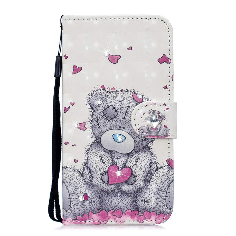 Samsung Galaxy A72 Case Flip Glitter 3D Gems Shockproof Wallet Phone Cases Folio Leather Magnetic Protective Cover Bumper TPU with Stand Card Slots for Samsung Galaxy A72 Love Heart Bear