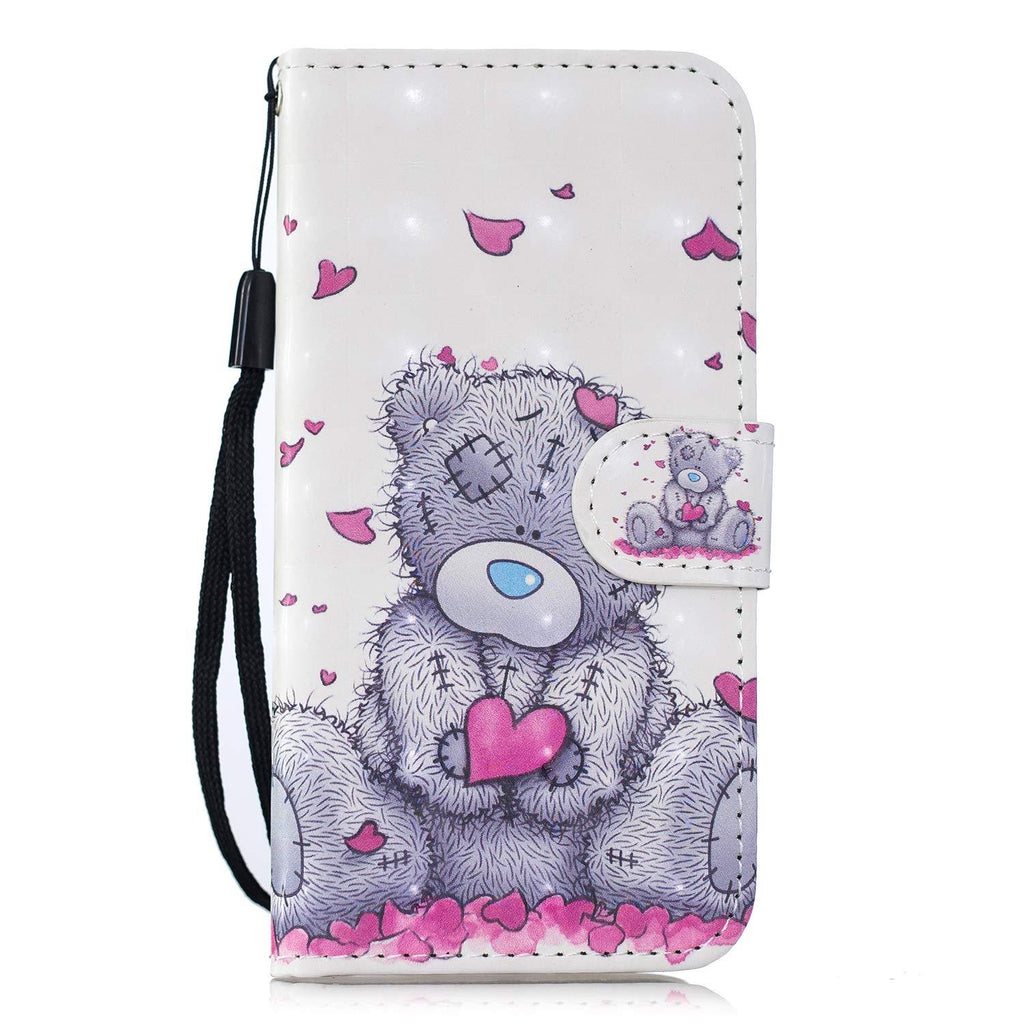 Samsung Galaxy A72 Case Flip 3D Shockproof Wallet Phone Cases Folio Leather Magnetic Protective Cover Bumper TPU with Stand Card Slots for Samsung Galaxy A72 Love Heart Bear