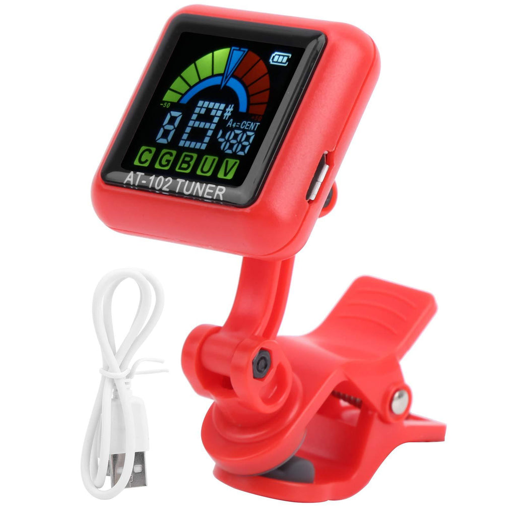 Guitar Clip-on Tuner,Portable Guitar Tuner USB Rechargeable Mini Clip on Tuner for chromatic Guitar Bass Ukulele Violin (red) red