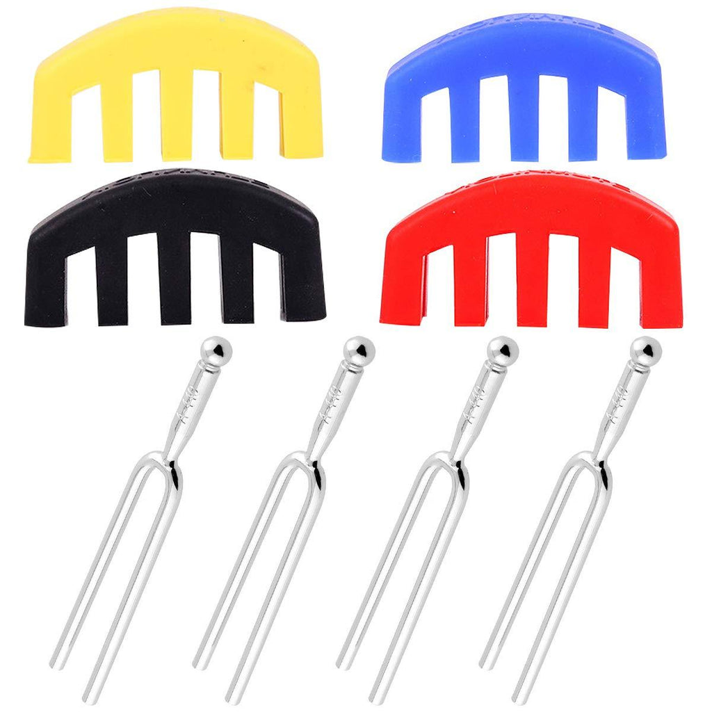 Tuning Fork,Guador 4 Pcs A440 Tuning Fork Classical Tone Tuning Fork Tuner with 4 Pcs Rubber Violin Practice Mute Set Durable Rubber Silencer for Musical Standard Instruments Violin Tuner Device