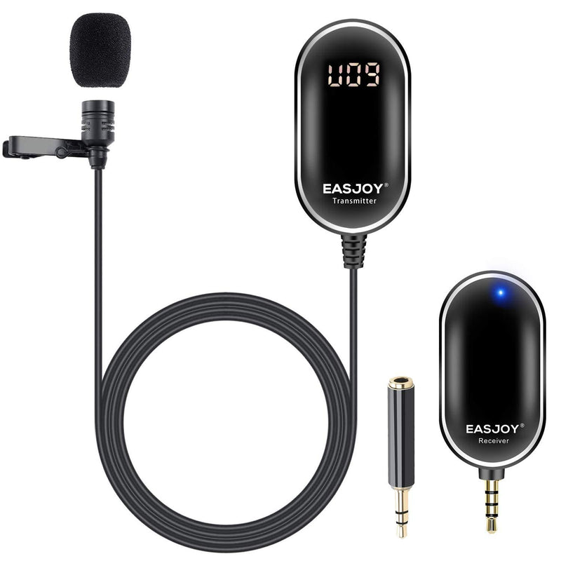 Wireless Lavalier Microphone UHF Wireless Lapel Clip on Mic Recording Microphones System with Real-time Monitoring and Storage Case, Compatible with iPhone,iPad,Android Smartphone,Computer,DSLR
